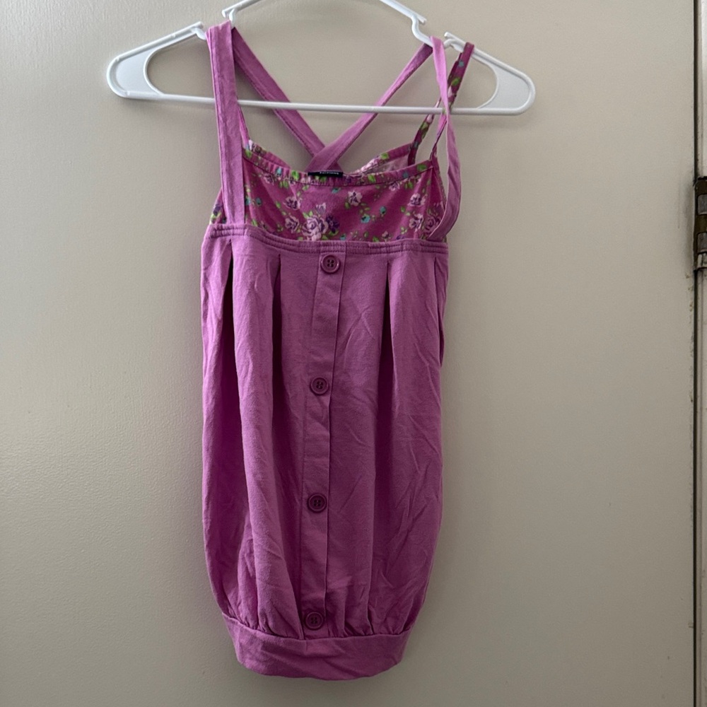 Basic Editions Pink Camisole with Floral Trim